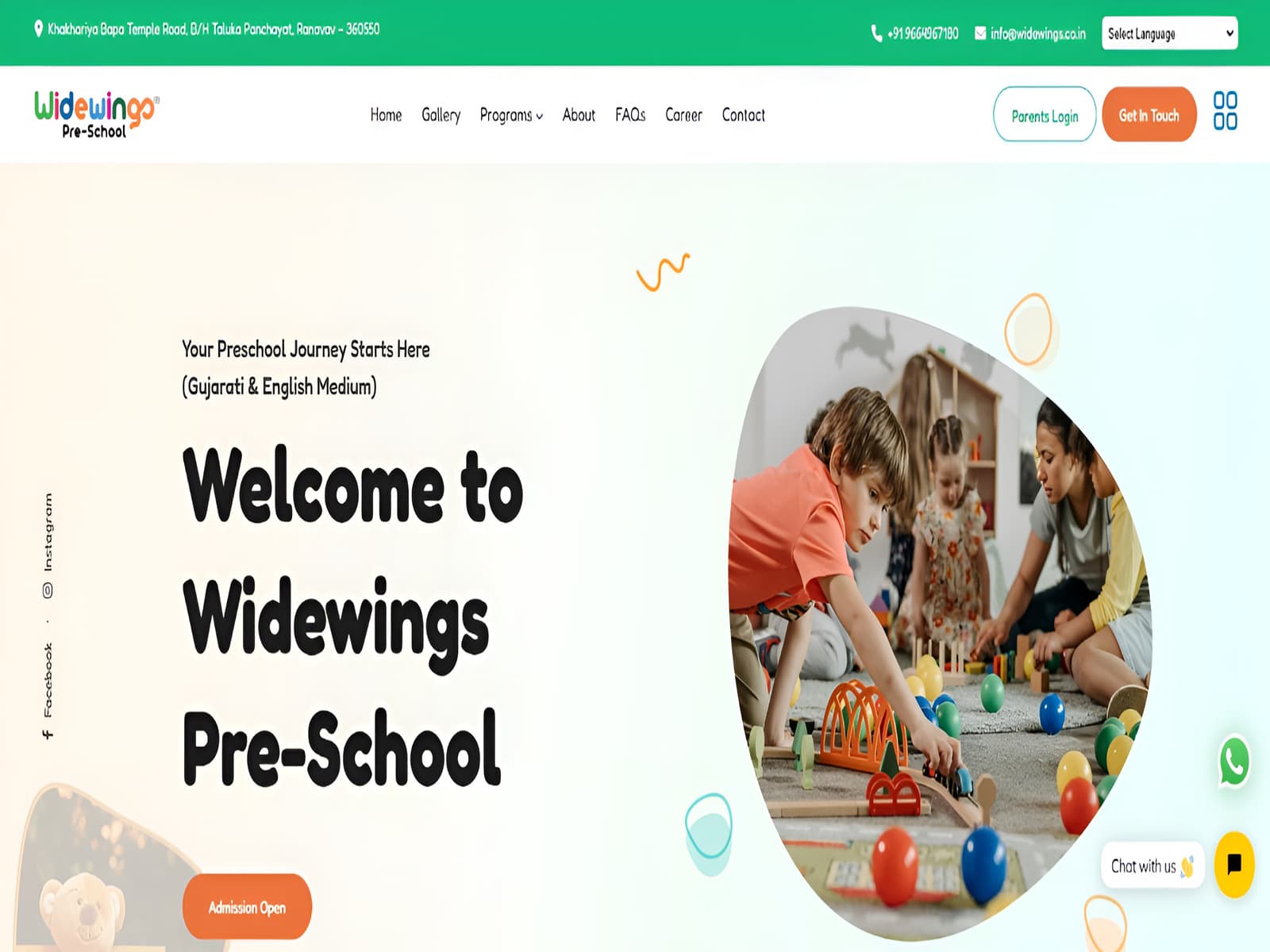 Preschool website homepage